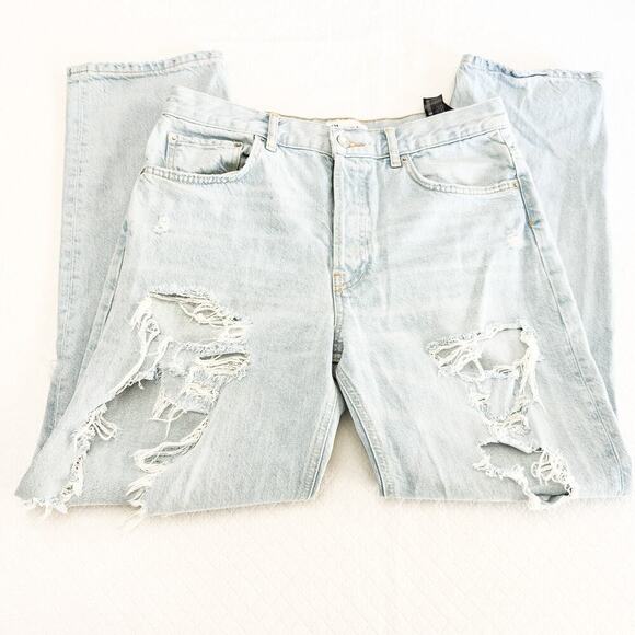 Zara Light Wash Button Fly Straight Leg Ripped Throughout Denim Jeans Size 8 - Picture 4 of 7
